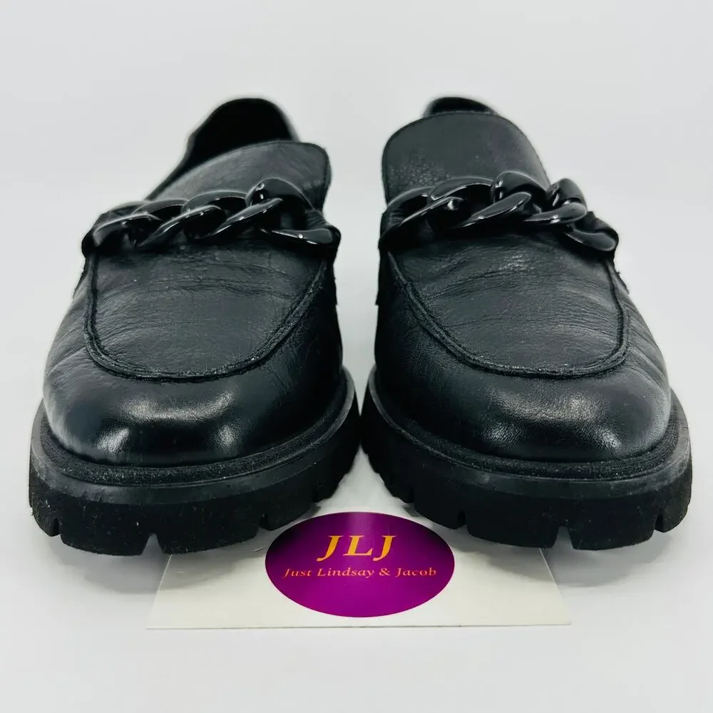 ARA Shoes Women's Kiana Black Pebbled Leather Chain Lug Sole Loafers Size 7.5